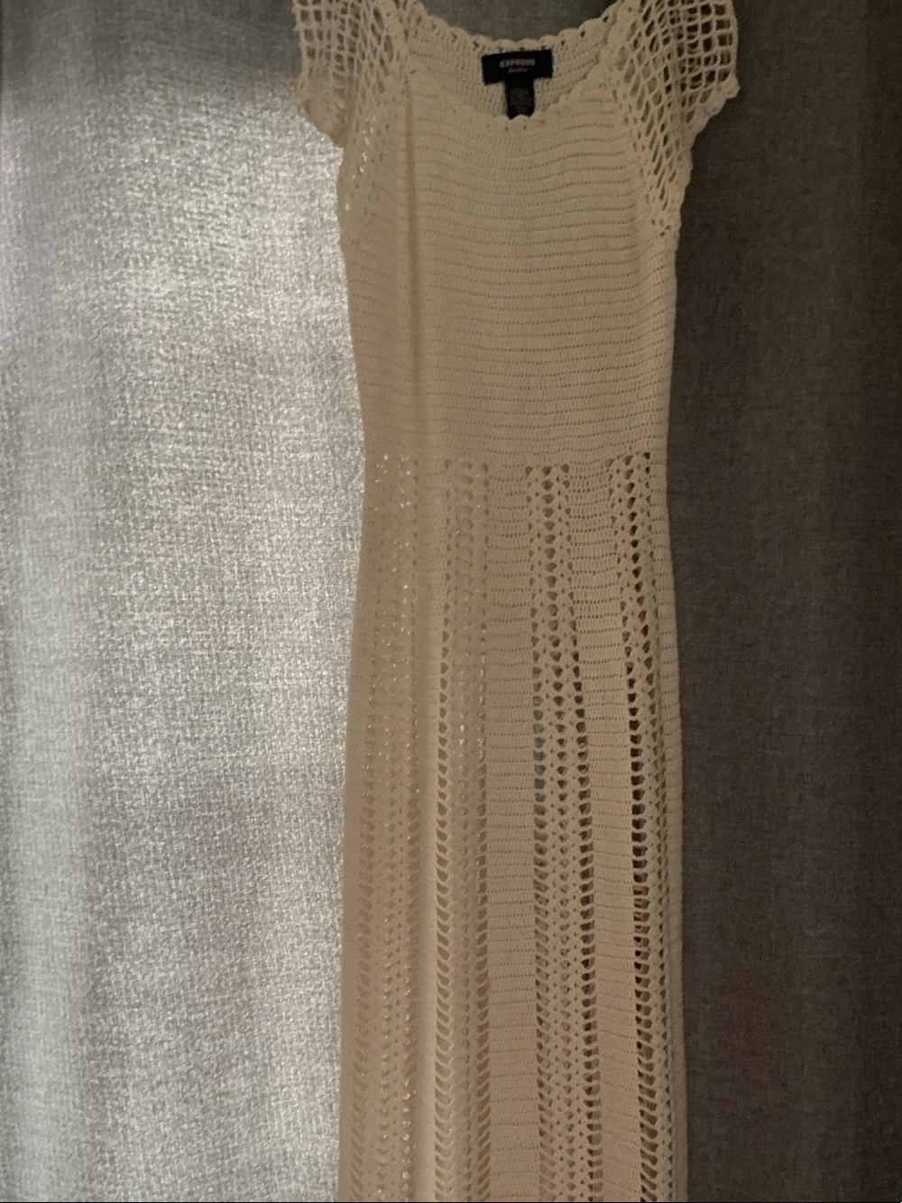 Hand Crafted Cream Crochet Maxi Dress with Openwork Skirt